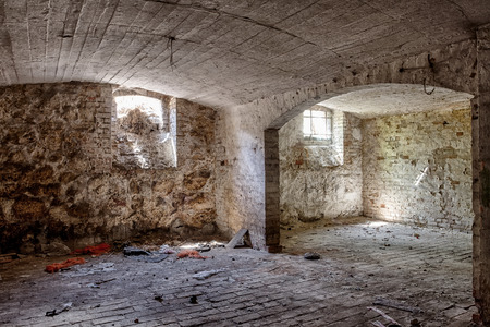 The terrifying basement in an abandoned houseの写真素材