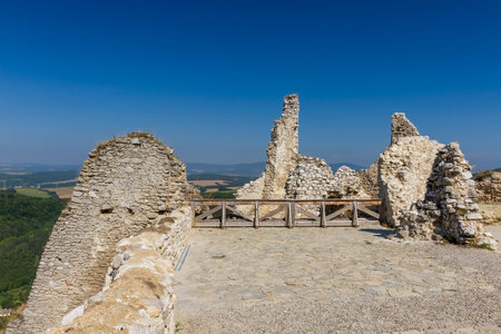The ruins of the castle on the hillの写真素材