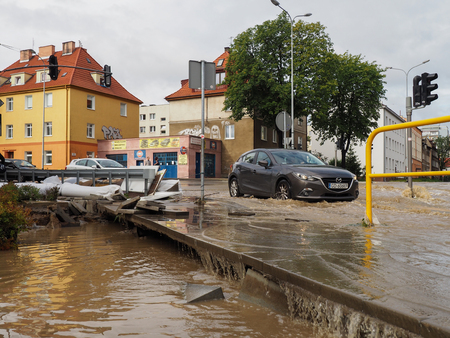 Gdansk - July 15: Flooded streets after heavy rains, 2016 July 15 in Gdansk, Polandのeditorial素材
