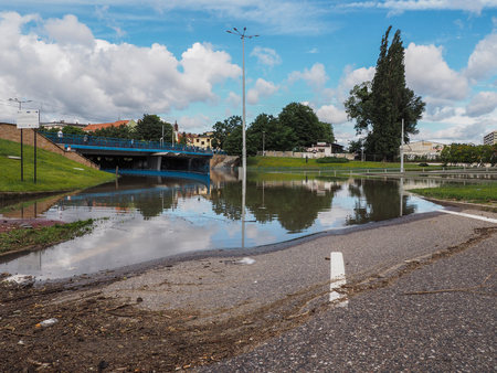 Gdansk - July 15: Flooded streets after heavy rains, 2016 July 15 in Gdansk, Polandのeditorial素材