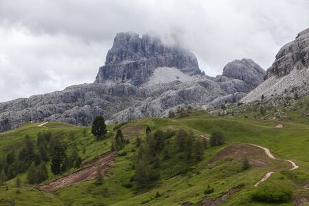 Mountain paths and majestic views of the Dolomites - Italy.の写真素材