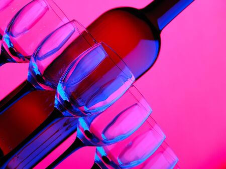 abstract wine bottle and glass の写真素材