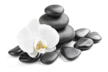 zen stones and  orchid isolated on whiteの写真素材