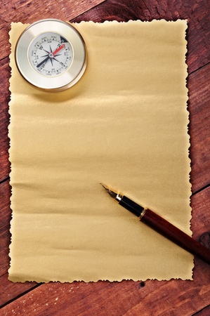 old paper,pen and bronze compass の写真素材