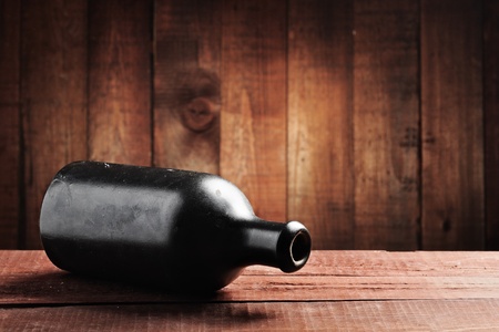 ceramic bottle on the wooden tableの写真素材