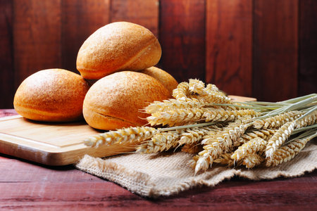 bread  and basket   on the wooden table