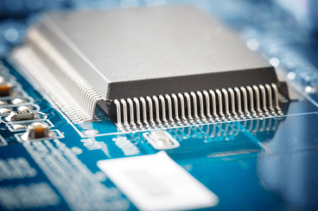 close-up of electronic circuit board with processor
