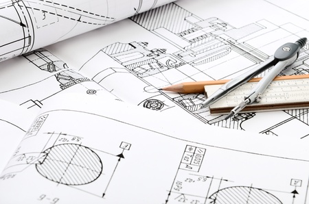 industrial drawing detail and several drawing tools industrial drawing detail and several drawing tools