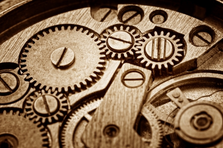 rusty mechanism in the old clockの写真素材