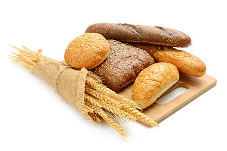 fresh bread  and wheat on the white