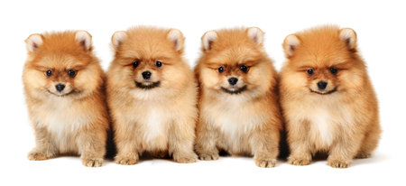 spitz dogs in the rowの写真素材