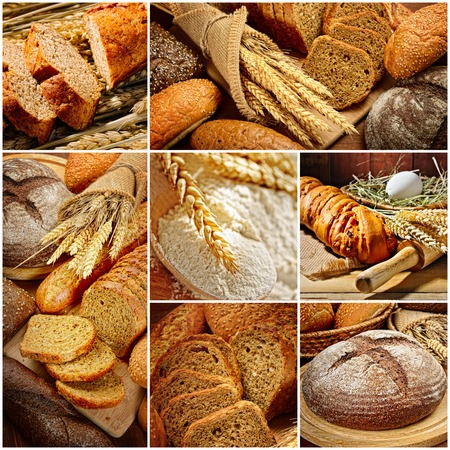 fresh bread  and wheat on the woodenの写真素材
