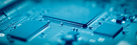 close-up of electronic circuit board with processor