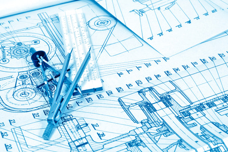 industrial drawing detail and several drawing toolsの写真素材
