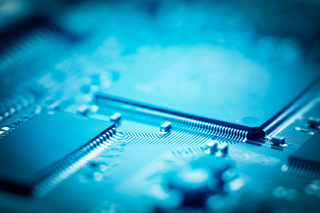 close-up of electronic circuit board with processorの写真素材