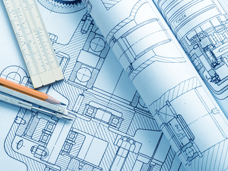 industrial drawing detail and several drawing toolsの写真素材
