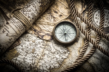 vintage  still life with compass,sextant and old mapの写真素材