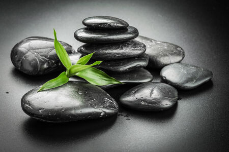 zen basalt stones and bamboo on the blackの写真素材