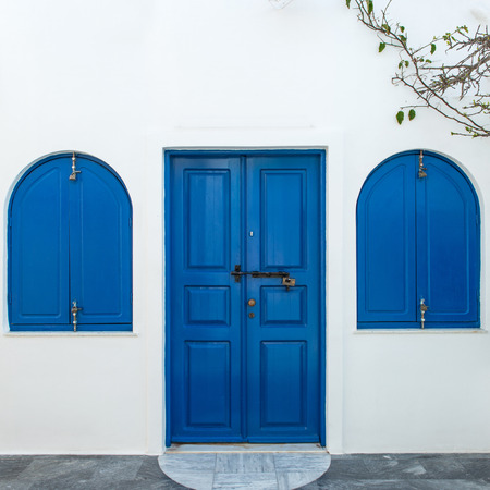 the famous blue and white city Oia,Santoriniの写真素材