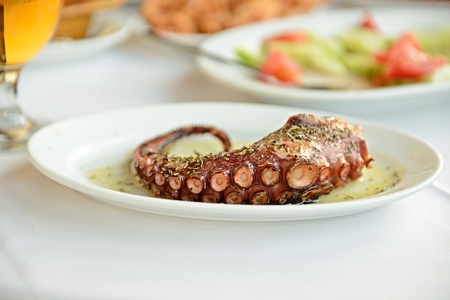 close up of cooked octopusの写真素材