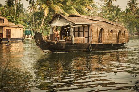 Traditional Indian house boat .Kerala .Vintage toneの写真素材