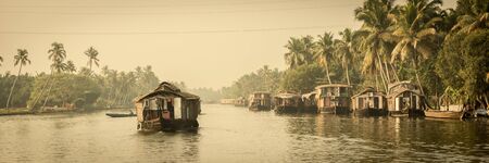 Traditional Indian house boat .Kerala .Vintage toneの写真素材