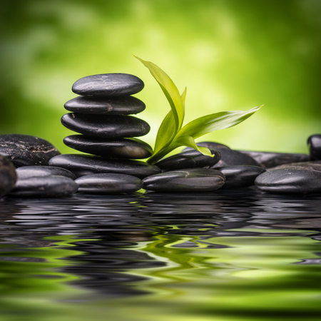 zen basalt stones and bambooの写真素材