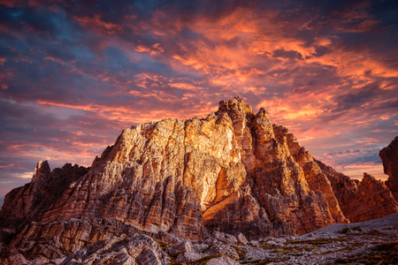 famous Italian National Park Tre Cime di Lavaredo. Dolomites, South Tyrol.  Auronzoの写真素材