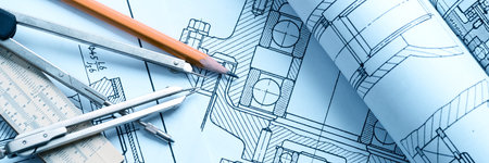 industrial drawing detail and several drawing tools