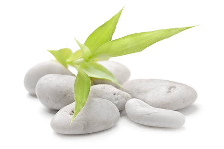 zen basalt stones and bamboo on the white backgroundの写真素材