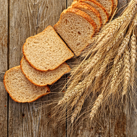 fresh bread  and wheat on the wooden