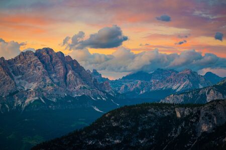 sunset at the Dolomites Alps.Italyの写真素材