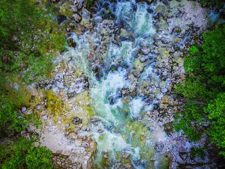 aerial view on the mountains river