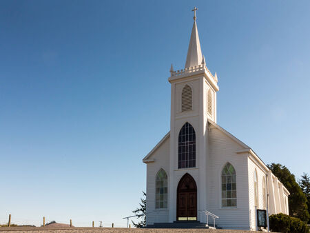White Colonial Style Church  This is the Church used in the film The Birdsの写真素材