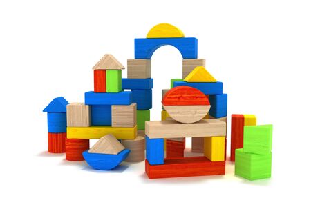 Wooden toy blocks isolated on a white background, 3D model, 300 D.P.Iの写真素材