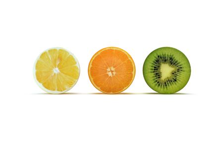 Fruit sliced concept, kiwi, orange, and lemon isolated on a white background , 300 D.P.I の写真素材