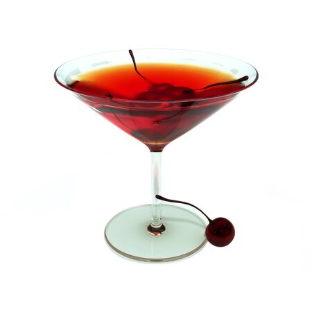 Cocktail Manhattan or Rob Roy style with cherries isolated on a white background , 300 D.P.I の写真素材