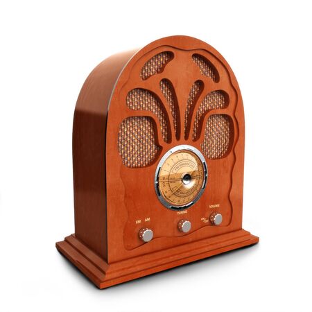 Retro vintage wood radio on a white background の写真素材