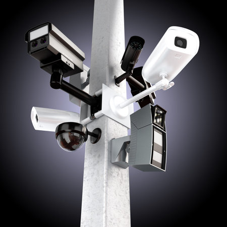 Surveillance mega camera s concept with a gradient background 