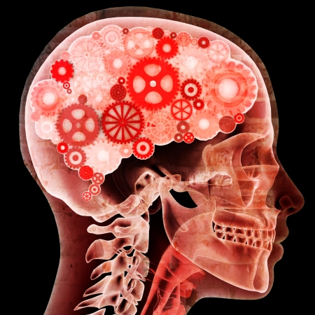 ntellectual thinker,Female xray with gears for brains, grunge concept   Male version also available の写真素材
