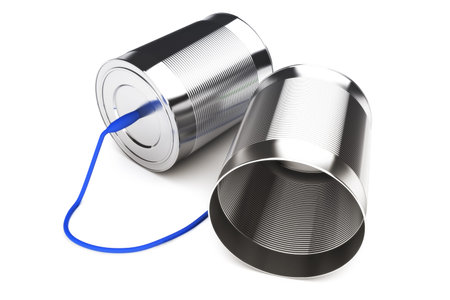 Can phone , simplicity in communication, obsolete or old technology concept  の写真素材