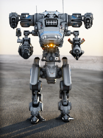 Robot Futuristic Mech weapon with full array of guns pointed の写真素材