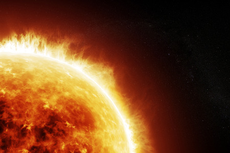 Burning sun on a space black background with room for text or copy space の写真素材
