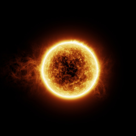 Burning sun on a black background with sun flares