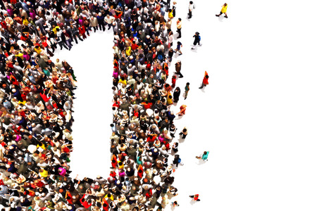 People that are winners ,leaders,or success concept. People in the shape of the number one on a white background.の写真素材