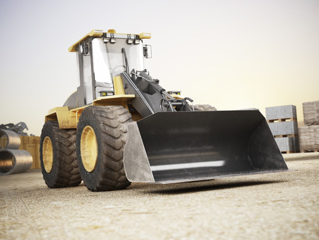 Bulldozer on a building construction site. 3d renderingの写真素材