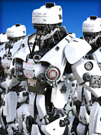 Futuristic Mechanized robot's standing ready. 3d rendering illustration
