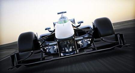 Front view of a blue race car and driver traveling at a high rate of speed. Motion blur 3d renderingの写真素材