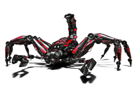 Mechanical dangerous scorpion concept on an isolated white background. 3d renderingの写真素材
