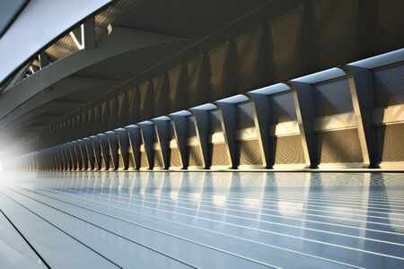 Futuristic empty horizontal modern interior high speed tunnel abstract concept . 3d renderingの写真素材